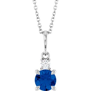 Sterling Silver Lab-Grown Blue Sapphire & .07 CT Natural Diamond 16-18" Necklace