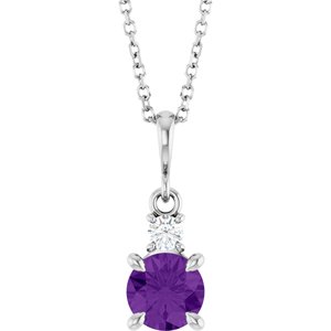 Sterling Silver Natural Amethyst & .07 CT Natural Diamond 16-18" Necklace