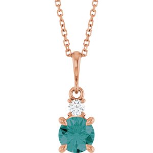 14K Rose Gold Lab-Grown Alexandrite & .07 CT Natural Diamond 16-18" Necklace