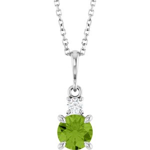 Platinum Natural Peridot & .07 CT Natural Diamond 16-18" Necklace