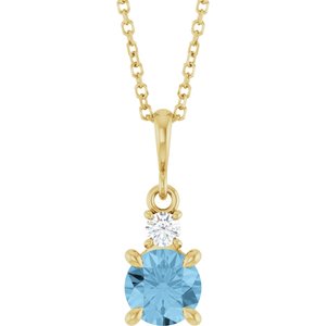 14K Yellow Gold Natural Sky Blue Topaz & .07 CT Natural Diamond 16-18" Necklace
