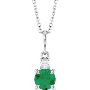 Sterling Silver Lab-Grown Emerald & .07 CT Natural Diamond 16-18" Necklace