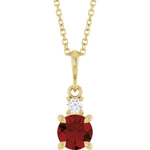 14K Yellow Gold Natural Mozambique Garnet & .07 CT Natural Diamond 16-18" Necklace