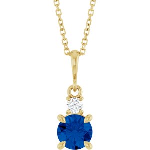 14K Yellow Gold Lab-Grown Blue Sapphire & .07 CT Natural Diamond 16-18" Necklace