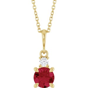 14K Yellow Gold Lab-Grown Ruby & .07 CT Natural Diamond 16-18" Necklace