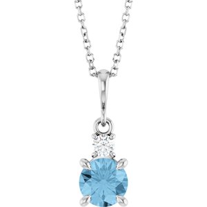 Sterling Silver Natural Sky Blue Topaz & .07 CT Natural Diamond 16-18" Necklace