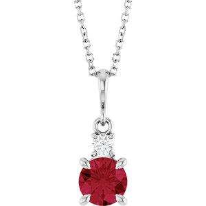 Sterling Silver Lab-Grown Ruby & .07 CT Natural Diamond 16-18" Necklace