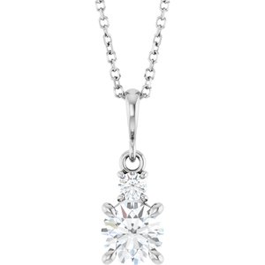Platinum Lab-Grown Moissanite & .07 CT Natural Diamond 16-18" Necklace