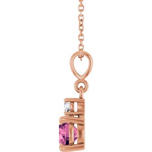 14K Rose Gold Natural Pink Tourmaline & .07 CT Natural Diamond 16-18" Necklace