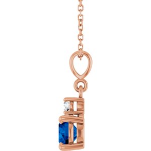 14K Rose Gold Lab-Grown Blue Sapphire & .07 CT Natural Diamond 16-18" Necklace