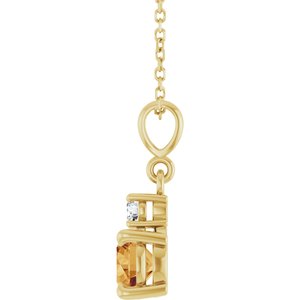14K Yellow Gold Natural Citrine & .07 CT Natural Diamond 16-18" Necklace