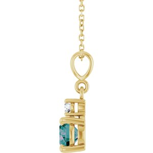 14K Yellow Gold Lab-Grown Alexandrite & .07 CT Natural Diamond 16-18" Necklace