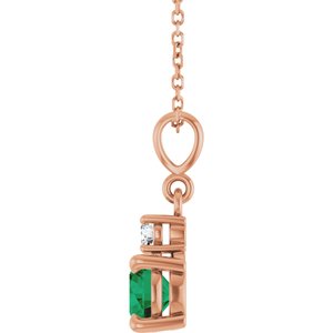 14K Rose Gold Lab-Grown Emerald & .07 CT Natural Diamond 16-18" Necklace