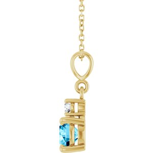 14K Yellow Gold Natural Aquamarine & .07 CT Natural Diamond 16-18" Necklace