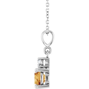 14K White Gold Natural Citrine & .07 CT Natural Diamond 16-18" Necklace