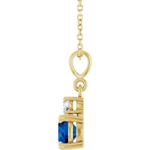 14K Yellow Gold Lab-Grown Blue Sapphire & .07 CT Natural Diamond 16-18" Necklace