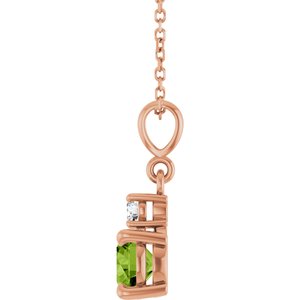 14K Rose Gold Natural Peridot & .07 CT Natural Diamond 16-18" Necklace