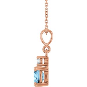 14K Rose Gold Natural Sky Blue Topaz & .07 CT Natural Diamond 16-18" Necklace