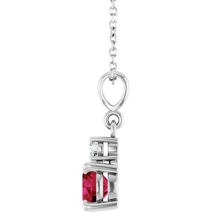 Sterling Silver Lab-Grown Ruby & .07 CT Natural Diamond 16-18" Necklace