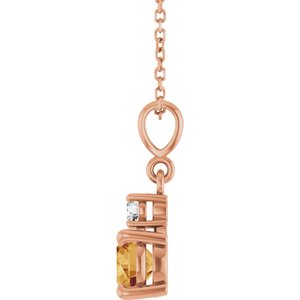 14K Rose Gold Natural Citrine & .07 CT Natural Diamond 16-18" Necklace