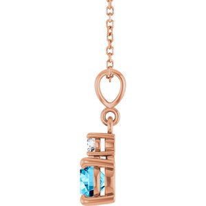 14K Rose Gold Natural Aquamarine & .07 CT Natural Diamond 16-18" Necklace