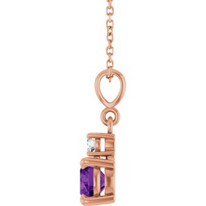 14K Rose Gold Natural Amethyst & .07 CT Natural Diamond 16-18" Necklace