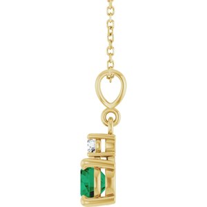 14K Yellow Gold Lab-Grown Emerald & .07 CT Natural Diamond 16-18" Necklace