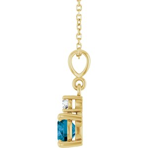 14K Yellow Gold Natural London Blue Topaz & .07 CT Natural Diamond 16-18" Necklace