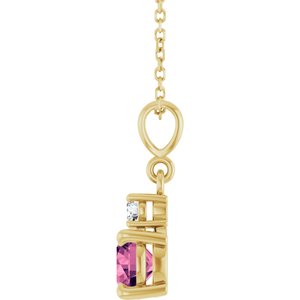 14K Yellow Gold Natural Pink Tourmaline & .07 CT Natural Diamond 16-18" Necklace