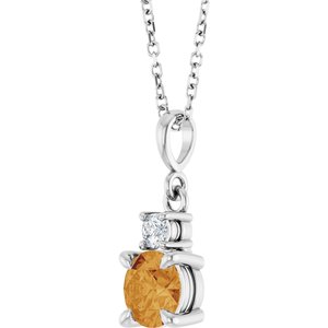 14K White Gold Natural Citrine & .07 CT Natural Diamond 16-18" Necklace