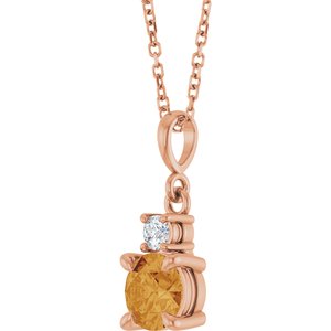 14K Rose Gold Natural Citrine & .07 CT Natural Diamond 16-18" Necklace