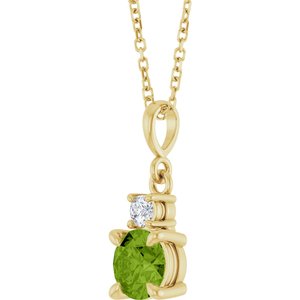 14K Yellow Gold Natural Peridot & .07 CT Natural Diamond 16-18" Necklace