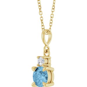 14K Yellow Gold Natural Sky Blue Topaz & .07 CT Natural Diamond 16-18" Necklace