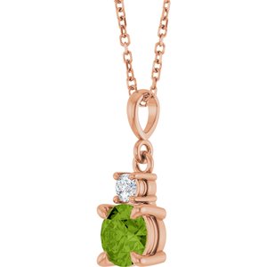 14K Rose Gold Natural Peridot & .07 CT Natural Diamond 16-18" Necklace