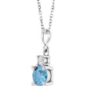 14K White Gold Natural Sky Blue Topaz & .07 CT Natural Diamond 16-18" Necklace