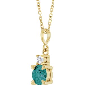 14K Yellow Gold Lab-Grown Alexandrite & .07 CT Natural Diamond 16-18" Necklace