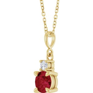 14K Yellow Gold Lab-Grown Ruby & .07 CT Natural Diamond 16-18" Necklace