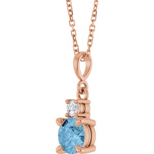 14K Rose Gold Natural Sky Blue Topaz & .07 CT Natural Diamond 16-18" Necklace