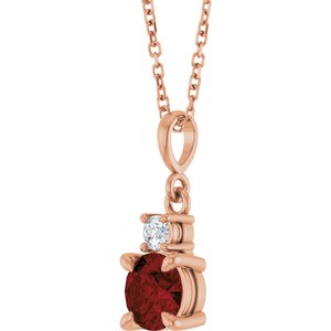 14K Rose Gold Natural Mozambique Garnet & .07 CT Natural Diamond 16-18" Necklace