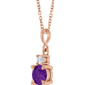 14K Rose Gold Natural Amethyst & .07 CT Natural Diamond 16-18" Necklace
