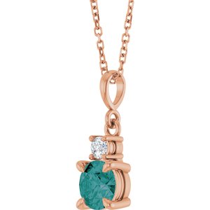 14K Rose Gold Lab-Grown Alexandrite & .07 CT Natural Diamond 16-18" Necklace