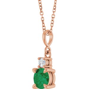 14K Rose Gold Lab-Grown Emerald & .07 CT Natural Diamond 16-18" Necklace