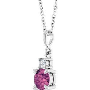 Sterling Silver Natural Pink Tourmaline & .07 CT Natural Diamond 16-18" Necklace