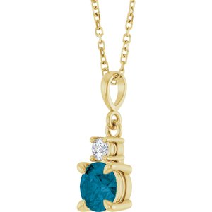 14K Yellow Gold Natural London Blue Topaz & .07 CT Natural Diamond 16-18" Necklace