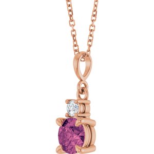 14K Rose Gold Natural Pink Tourmaline & .07 CT Natural Diamond 16-18" Necklace