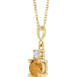 14K Yellow Gold Natural Citrine & .07 CT Natural Diamond 16-18" Necklace