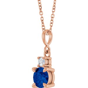 14K Rose Gold Lab-Grown Blue Sapphire & .07 CT Natural Diamond 16-18" Necklace