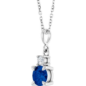 Sterling Silver Lab-Grown Blue Sapphire & .07 CT Natural Diamond 16-18" Necklace