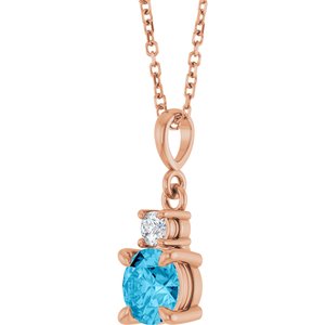 14K Rose Gold Natural Aquamarine & .07 CT Natural Diamond 16-18" Necklace