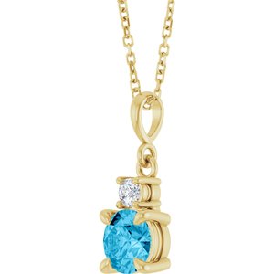 14K Yellow Gold Natural Aquamarine & .07 CT Natural Diamond 16-18" Necklace